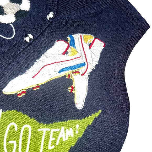 Vintage Soccer Go Team Sports Theme Sweater Vest Hot Dog Whistle Embroidered L - Picture 3 of 7